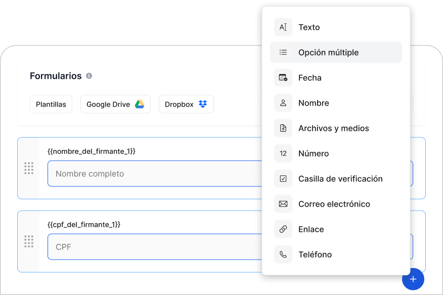 tela de formulários para preenchimento de documentos