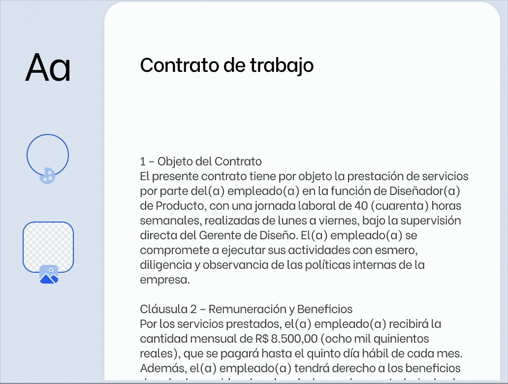 gif de documentos sendo personalizado na zapsign com mudança de fonte, cor e inserção de marca - em espanhol